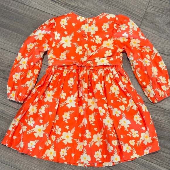 Bonnie Jean Girls 3T Orange and Yellow Floral Long Sleeve Smocked Dress - Picture 5 of 5